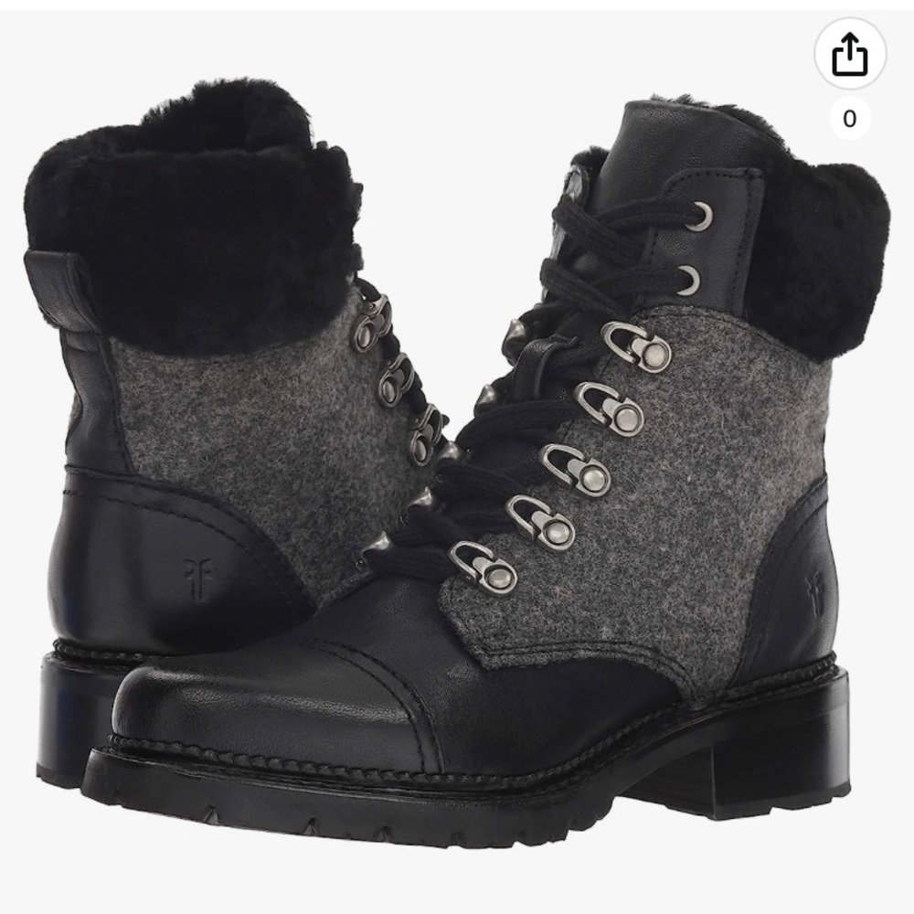 NWOB Frye Samantha Hiker in Multi Black/Grey Wool and Leather